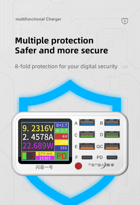 8-Port Wireless Fast Charging Station — 15W Wireless, 65W Total, PD & QC