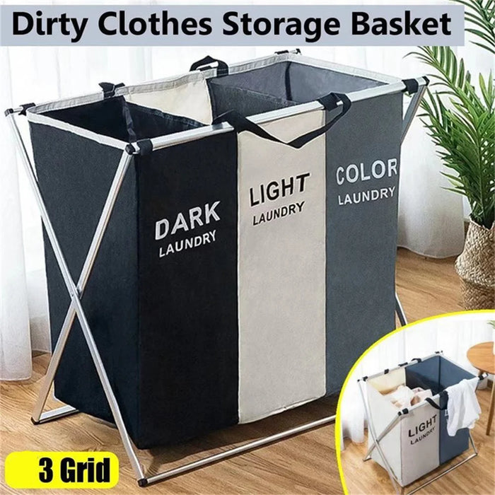 Foldable Waterproof Laundry Hamper — Large Oxford Storage, 1 or 3-Grid Options (Black/Grey)