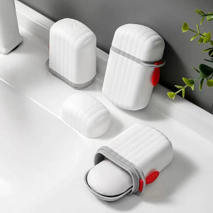 Portable Sealed Soap Box – Waterproof Travel Soap Dish with Draining Design, White 8×5×11cm