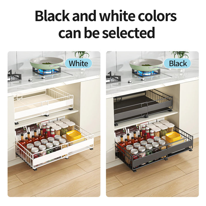 Retractable Pull-Out Metal Drawer Rack — Punch-Free Under-Sink Storage (Small/Large, White/Black)