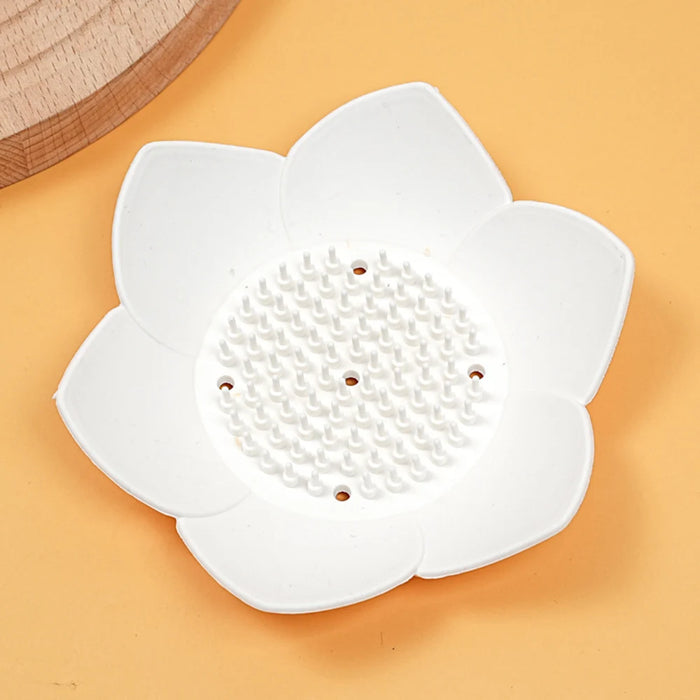 Silicone Lotus Soap Dish with Drain — Single Bathroom Soap Holder