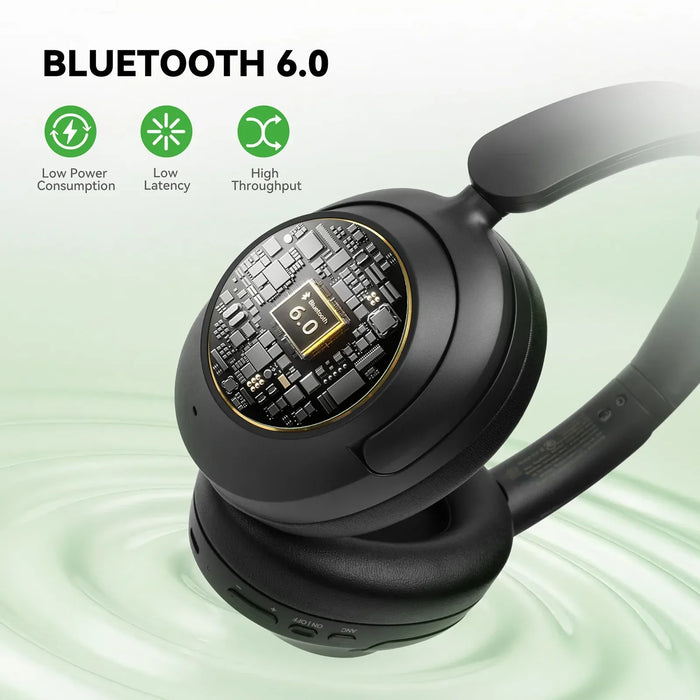 Focus A6 - ANC Vezeték nélküli Bluetooth 6.0 fejhallgató, 48dB hibrid aktív zajcsökkentés, fül köré illeszkedő, magas felbontású hang, LDAC, beépített mikrofon, alkalmazásvezérlés - Tökéletes ingázáshoz, munkához, utazáshoz és elmélyült zenerajongóknak