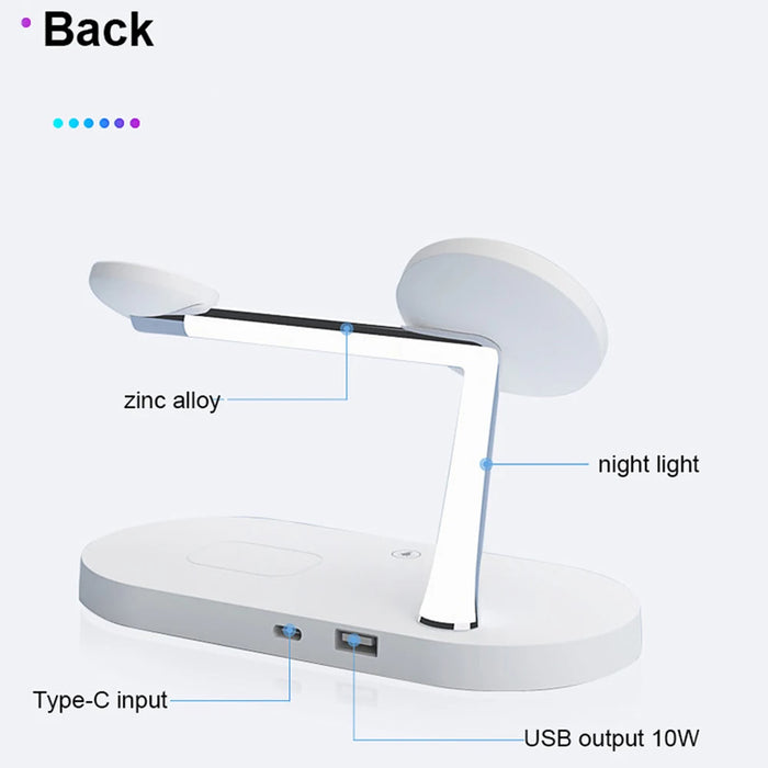 3-in-1 Magnetic Wireless Charger Stand for iPhone 12–17, Apple Watch Series 4–10 & AirPods (Qi)