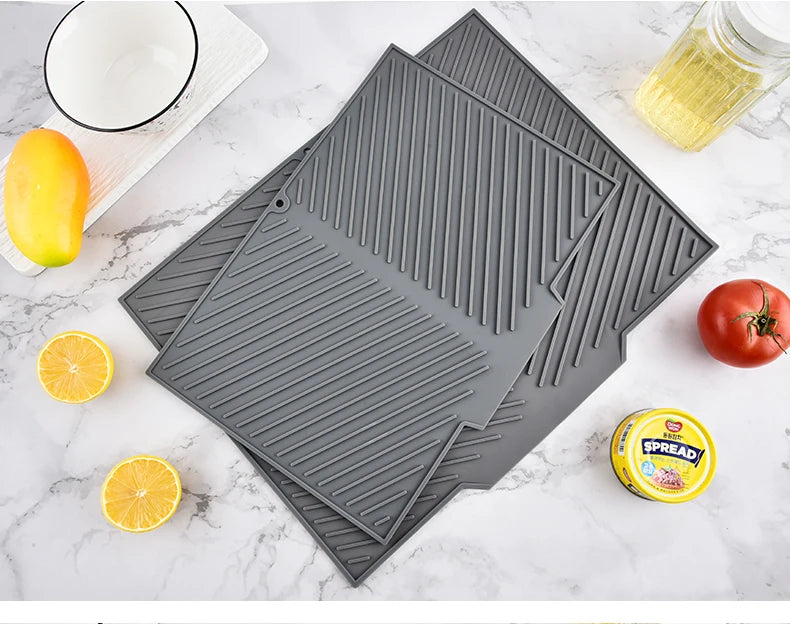 Silicone Drying Mat & Anti-Scald Coaster — Non-Slip Rectangle Dish Drainer