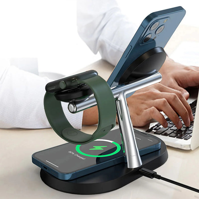 30W 3-in-1 Magnetic Wireless Charger Stand — Fast Charge for iPhone 12–17, Apple Watch (Series 2–8 & SE) & AirPods