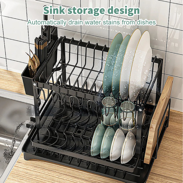 Adjustable 2-Tier Dish Drainer Rack — Plate, Bowl & Cutlery Organiser