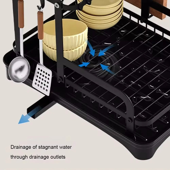 2-Tier Wrought Iron Dish Drainer with 360° Drainage & Drainboard