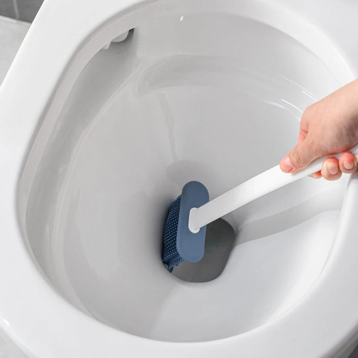 Wall-mounted Silicone Toilet Brush & Holder — Long Non-slip Handle, Ventilated Case, No-drill Fit