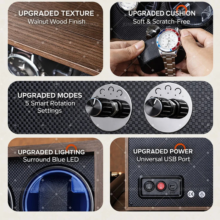 Wooden USB Watch Winder for Automatic Watches — Silent Mabuchi Motor
