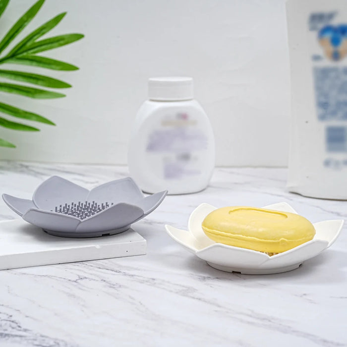 Silicone Lotus Soap Dish with Drain — Single Bathroom Soap Holder