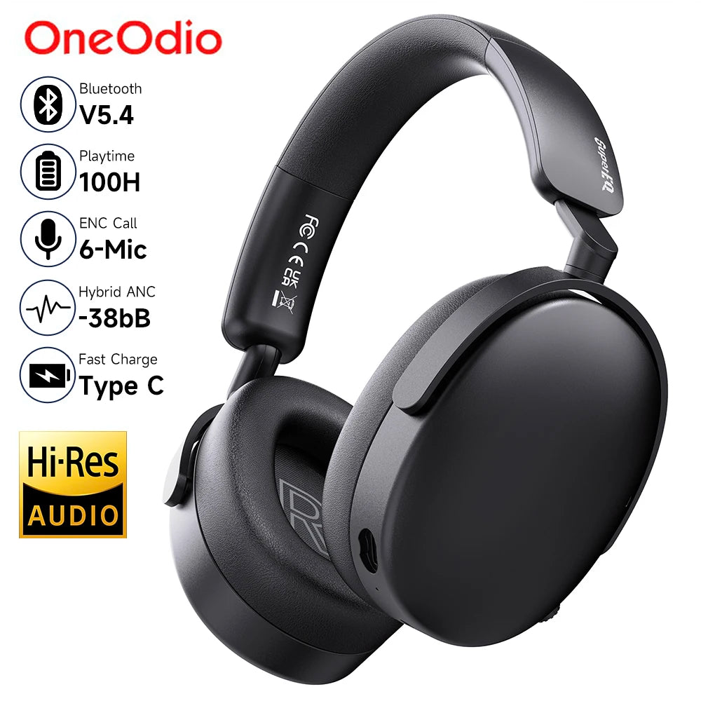 Oneodio SuperEQ A200 - Casque sans fil Bluetooth 5.4 avec annulation active du bruit hybride et audio haute résolution - Casque supra-auriculaire parfait avec 6 microphones AI ENC pour les passionnés d'acoustique