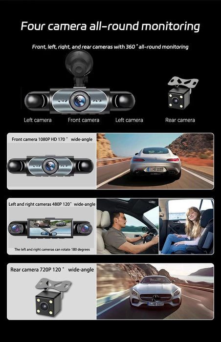 4‑Channel Dash Cam with 170° Front Lens, Night Vision & 24/7 Parking Monitor