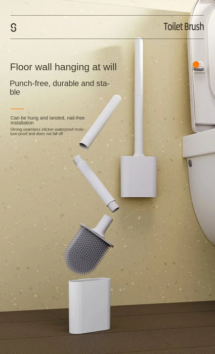 Mini Silicone Toilet Brush Set — Wall‑Mounted or Free‑Standing, Soft Silicone Brush