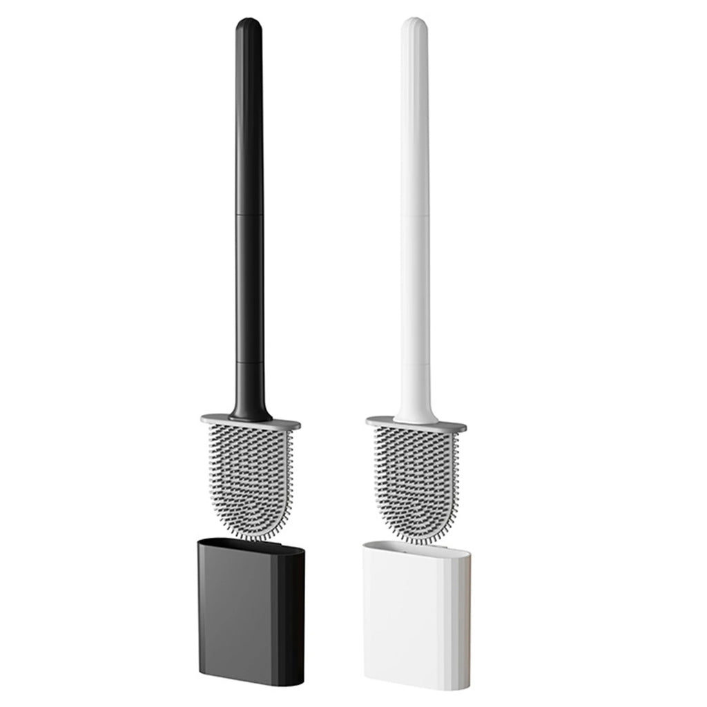 Silicone Toilet Brush with Long Handle — Deep Cleaning, White