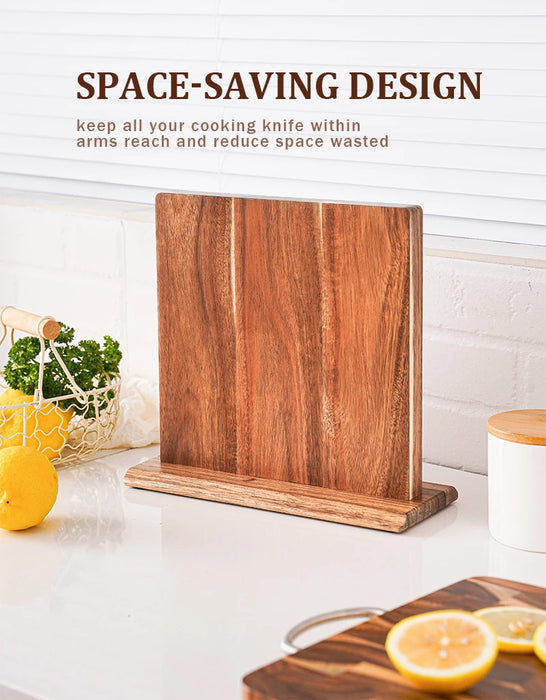 Acacia Wood Magnetic Knife Block – Kitchen Knife Holder with Strong Magnets