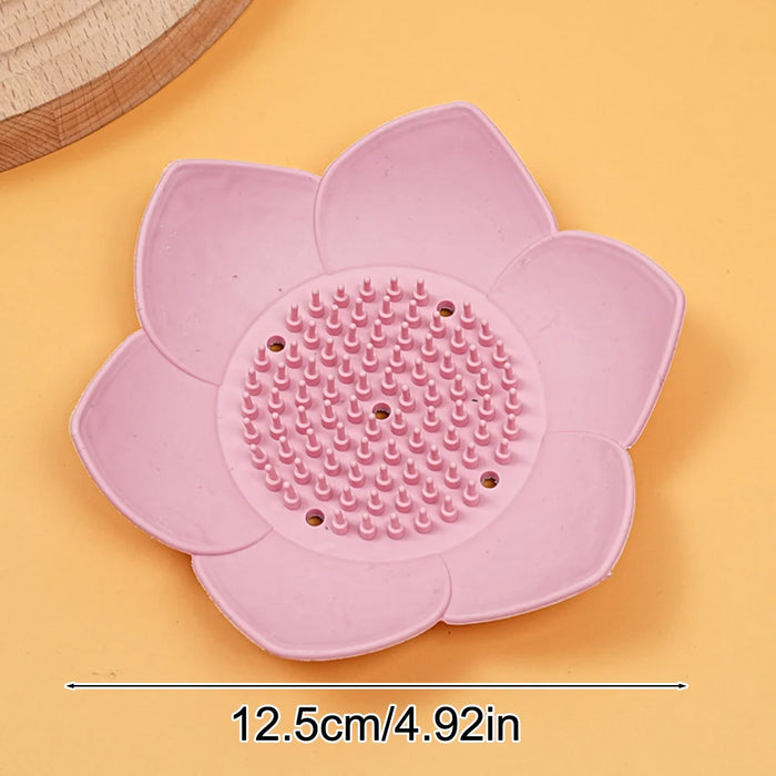 Silicone Lotus Soap Dish with Drain — Single Bathroom Soap Holder