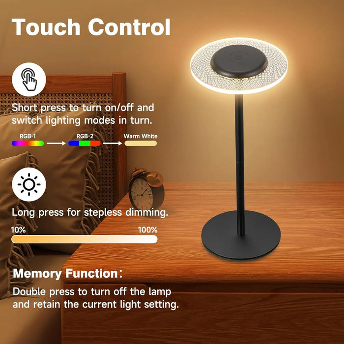RGB Color Changing Cordless Table Lamp - Touch Control, DIY Dimmable Desk Light - Perfect for Dinner, Patio, Bedroom Settings