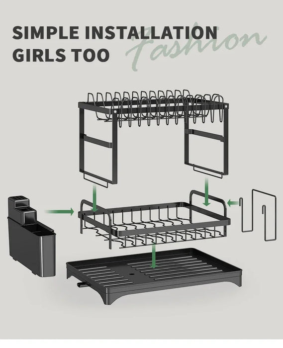 Stainless Steel 2-Tier Dish Rack — Hygienic Residue-Free Drying, Compact Kitchen Organiser