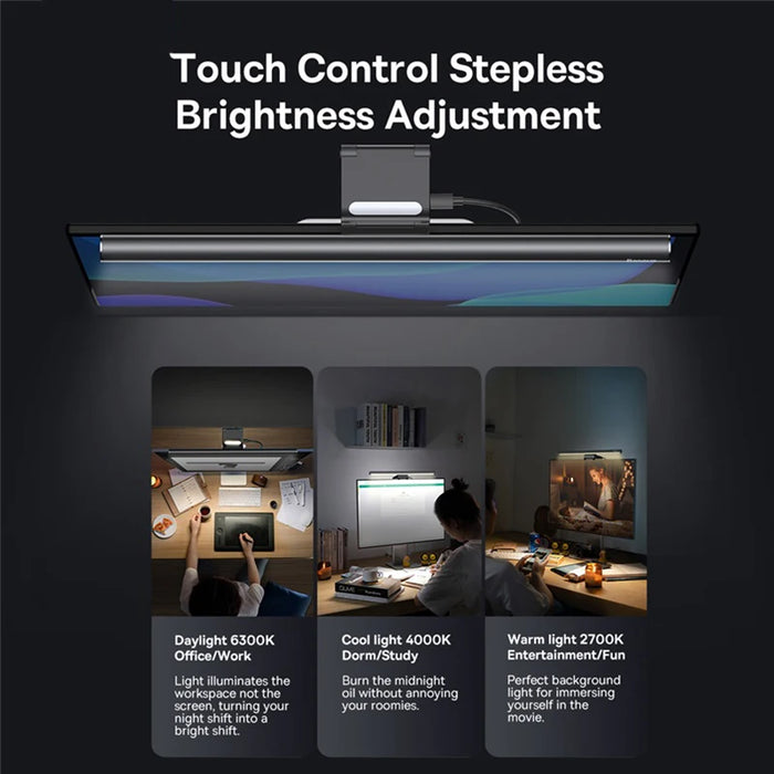 Baseus Lampada da Tavolo con Luce per Schermo - Appesa allo Schermo del Computer, Alimentata da USB, Luce per Laptop, Luce per Monitor LCD, Lampada da Tavolo e da Studio per la Lettura - Ideale per Lavorare, Studiare e Leggere