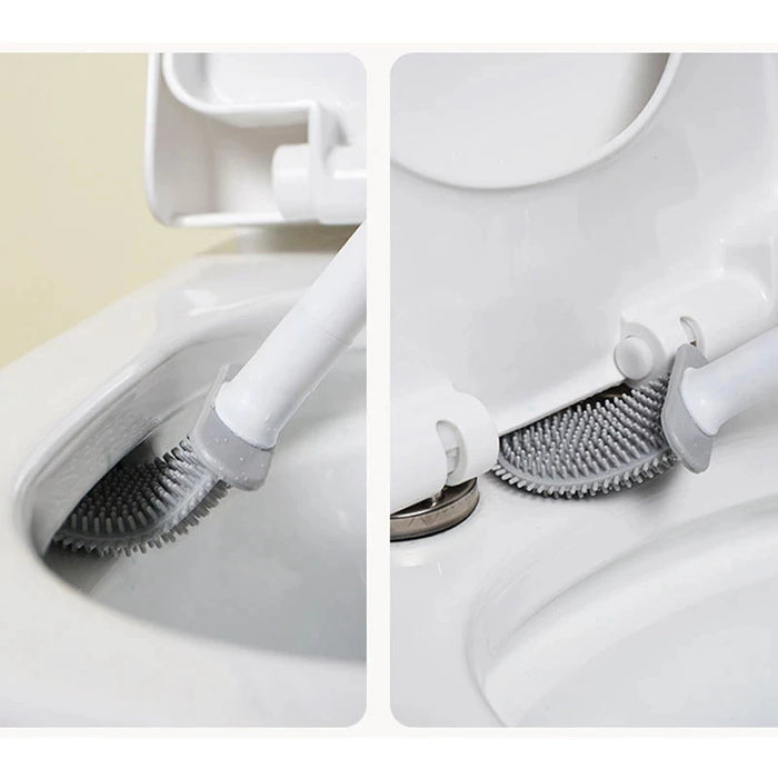 Silicone Toilet Brush with Quick‑Dry Base, Flexible Flat Head and Non‑Slip Handle
