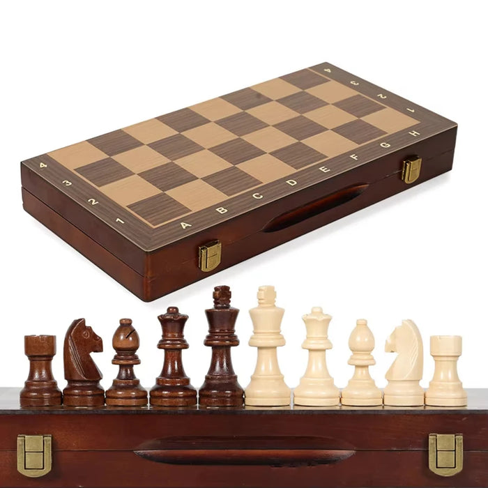 39cm (15in) Foldable Handmade Wooden Chess Set with Extra Queens