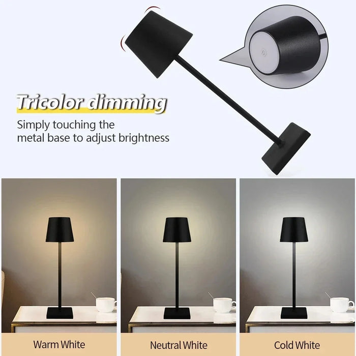 LED Desk Lamp - Usb Rechargeable, Waterproof, Wireless Touch for Bar, Restaurant, Hotel Bedroom - Ideal Table Ambiance Lighting Solution for Hospitality Industry