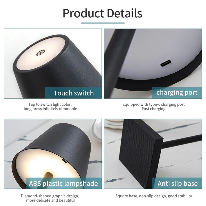 LED Desk Lamp - Usb Rechargeable, Waterproof, Wireless Touch for Bar, Restaurant, Hotel Bedroom - Ideal Table Ambiance Lighting Solution for Hospitality Industry