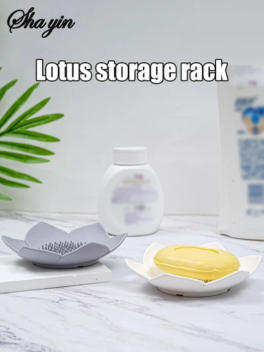 Silicone Lotus Soap Dish with Drain — Single Bathroom Soap Holder