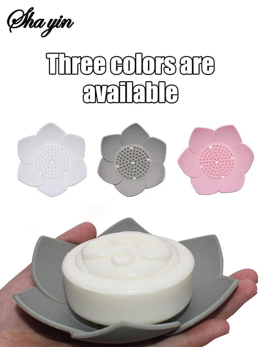 Silicone Lotus Soap Dish with Drain — Single Bathroom Soap Holder