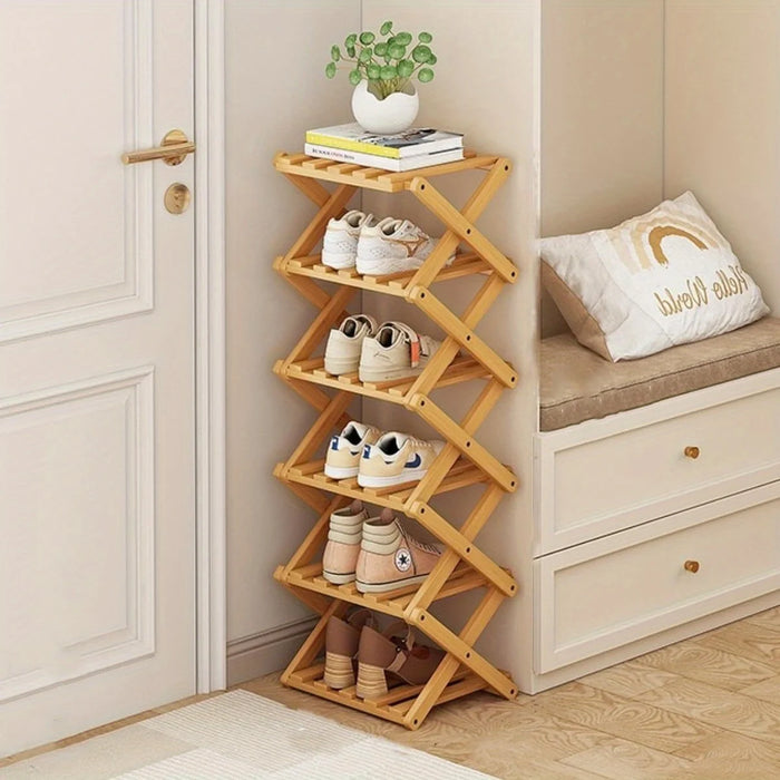 Bamboo Foldable Shoe Rack — Narrow Freestanding Shelf, 4/5/6-Tier for Hallway & Bedroom