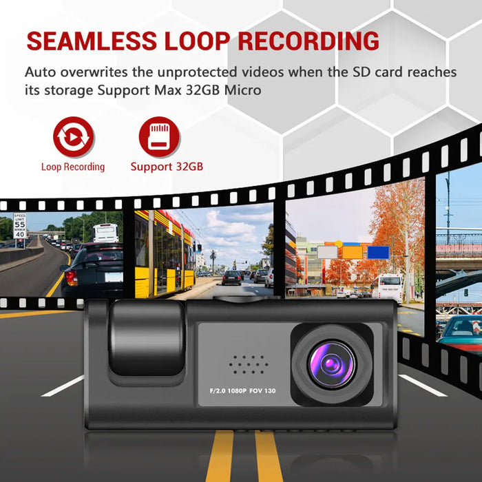 Dash Cam 1080p Full HD with IR Night Vision, 2-inch IPS Screen — 2- or 3-Camera DVR