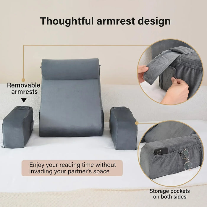 Extra-Large Memory Foam Reading Pillow with Armrests — Bed & Chair Backrest for TV and Gaming