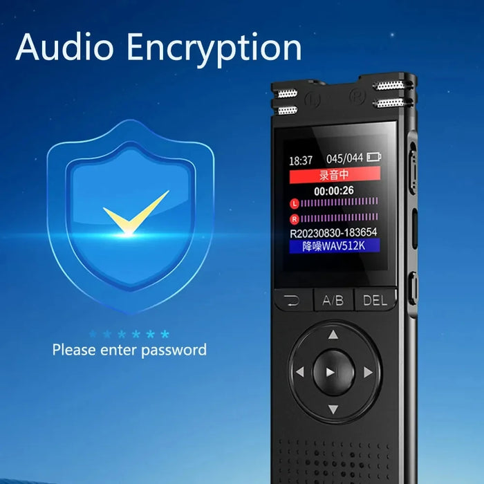 Pen Voice Recorder — 1.44in Colour Screen, Dual Mic, 500mAh, Up to 128GB