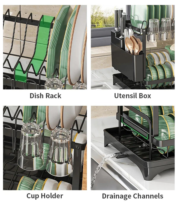 Stainless Steel 2-Tier Dish Rack — Hygienic Residue-Free Drying, Compact Kitchen Organiser