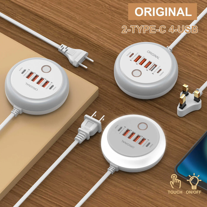 50W 6‑Port USB PD Desktop Charger — 2×USB‑C & 4×USB‑A