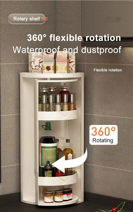Rotating Adjustable Multi‑Tier Kitchen Corner Shelf – PP Spice & Bottle Organiser