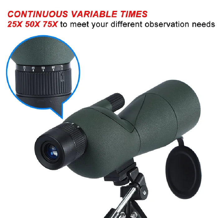 25–75x60 ED Zoom Monocular Telescope — BAK4 Prism, Waterproof & Fogproof
