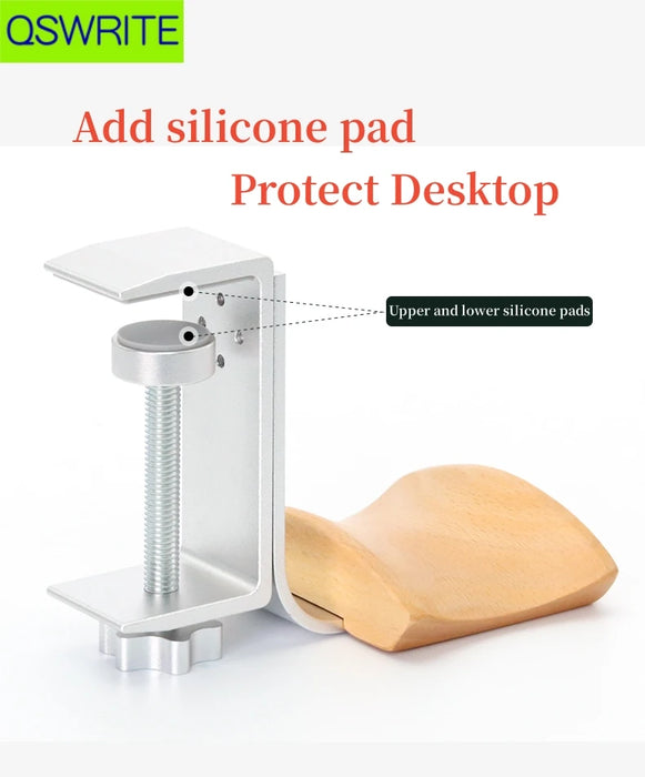 Clip-style Desktop Headphone & Earphone Holder — Aluminium Alloy & Solid Wood