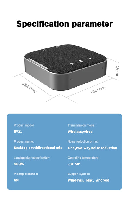 4x Omnidirectional Microphones Wireless Conference Speakerphone — USB & Bluetooth for PC/Laptop