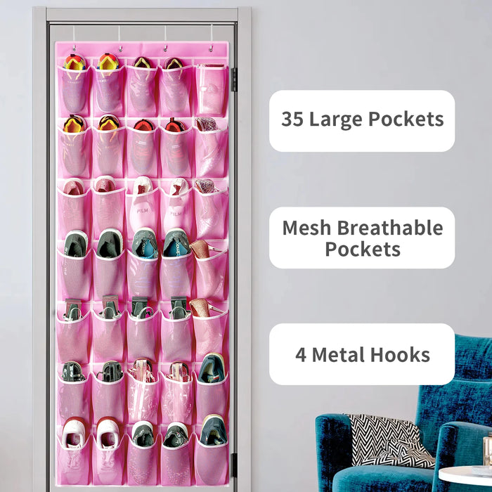 35-Pocket Over-the-Door Shoe Organiser – Breathable Mesh Hanging Storage
