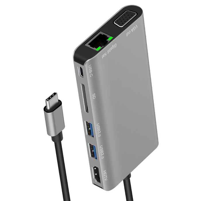 FD-F67 Type-c Hub - HDMI-Compatible VGA, 2-Port USB3.0, SD Card Reader, Gigabit Ethernet Port, PD Docking Station, Audio Plug - Ideal for Multi-Device Connectivity and Efficient Workspaces - Shopsta EU