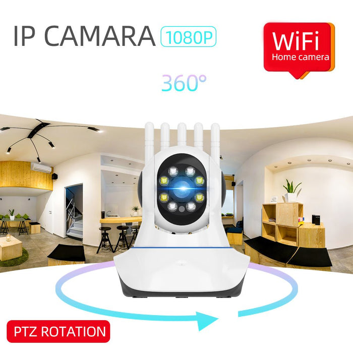 Guudgo Five Antenna 1080P PTZ WIFI IP Camera - 360° Viewing, Two-Way Audio, Night Vision, Cloud Storage, Motion Detection, Waterproof, Dual Light Source - Perfect for Baby Monitoring and Home Security - Shopsta EU