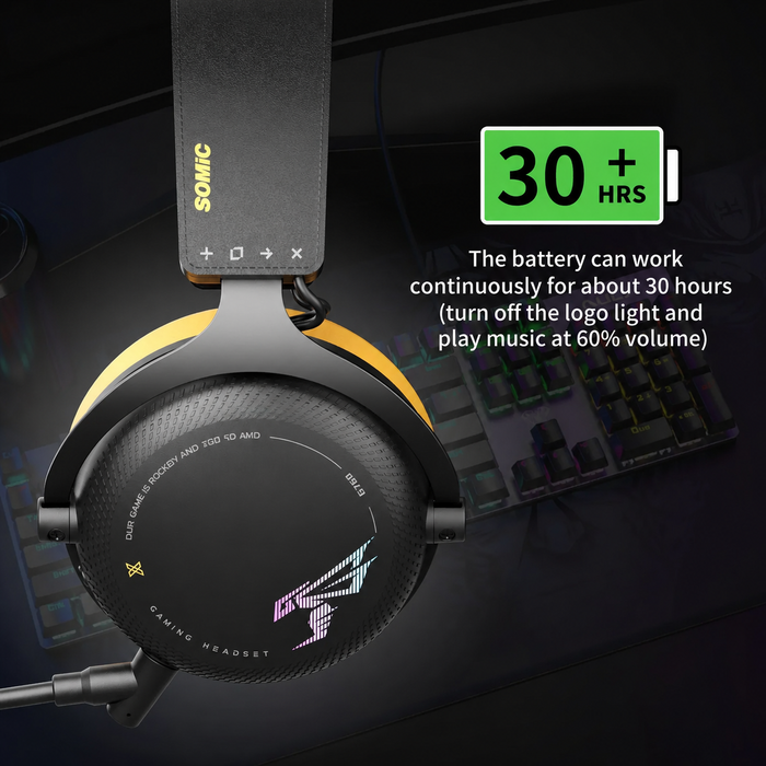 SOMiC G-serien - Trådlöst spelheadset med löstagbar mikrofon - 3 anslutningslägen: Bluetooth, 2,4G USB-dongel, trådbunden 3,5 mm - Kompatibel med PS5 / PS4 / PC / Dator / Telefon / XBOX / Switch