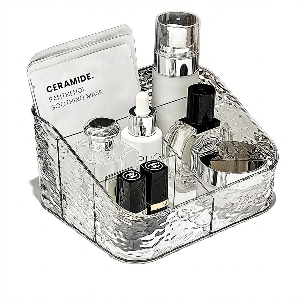 Clear Cosmetic Storage Box – Vanity Makeup & Skincare Organiser (3 / 4 / 5 Grid)