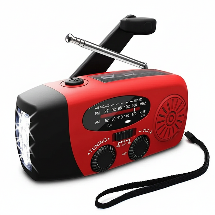 Multifunction Emergency Radio – Hand‑Crank, Solar & USB, AM/FM/Weather, 2000mAh Power Bank, Torch