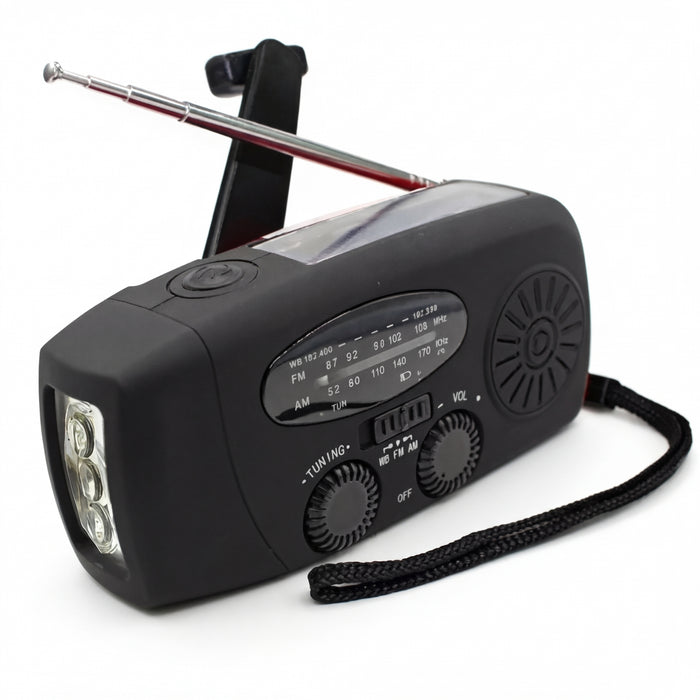 Multifunction Emergency Radio – Hand‑Crank, Solar & USB, AM/FM/Weather, 2000mAh Power Bank, Torch