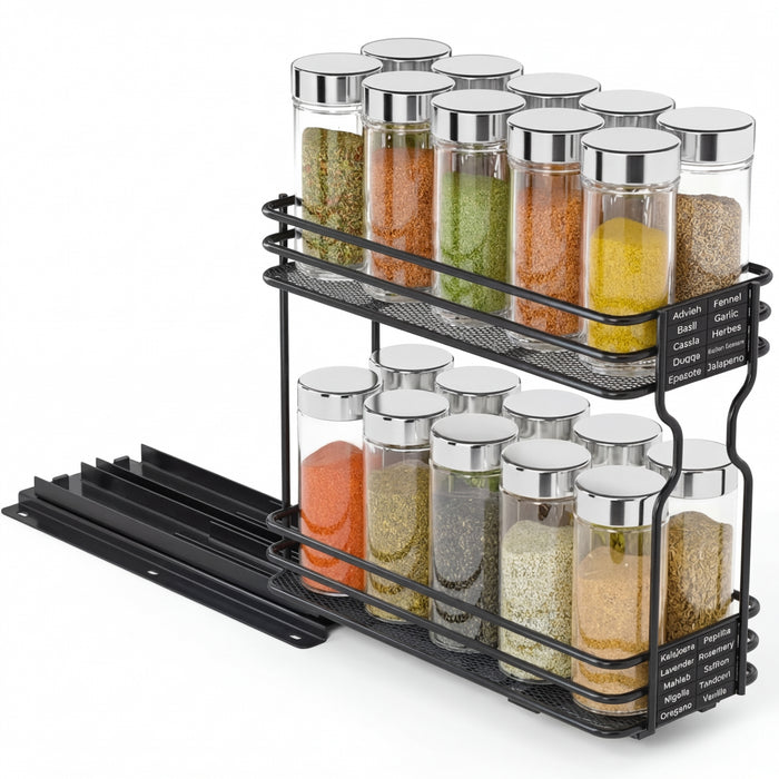 Slide Spice Rack Organizer — 2- or 4-Tier Pull-Out Metal Spice Drawer for Kitchen & Dining