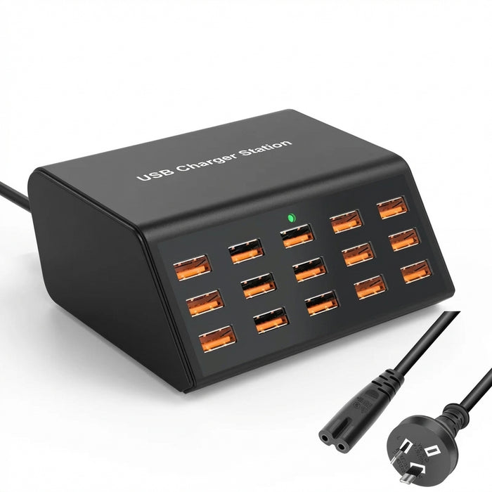 100W 15-Port Desktop USB Charger Station — Fast Charge for iPhone, iPad & Samsung