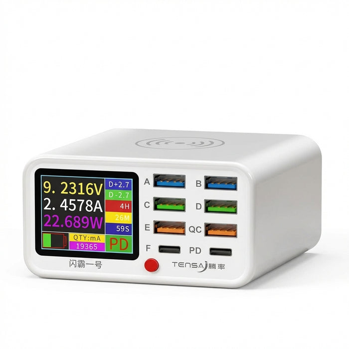 8-Port Wireless Fast Charging Station — 15W Wireless, 65W Total, PD & QC