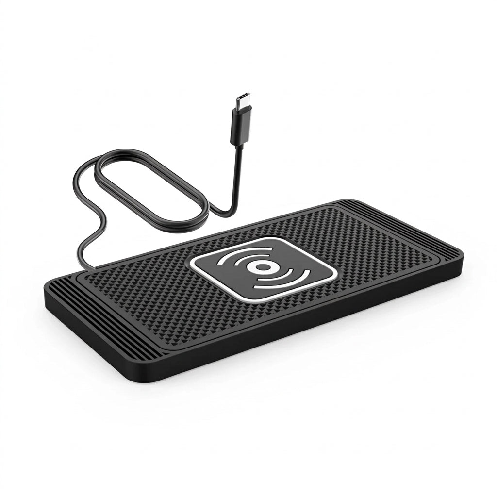 15W Qi Wireless Car Charger Pad with USB — QC3.0 Input, Compatible with iPhone 11–16 & Qi Devices